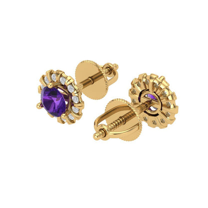 0.8808cttw Amethyst Gold-Plated 925 Silver Screw Back Stud Earrings