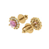 1.18 ct Brilliant Round Cut Halo Studs Pink Simulated Diamond Stone Yellow Gold Earrings Screw back