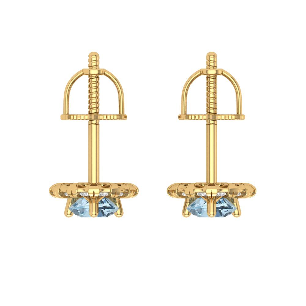 0.8808cttw Aquamarine Gold-Plated 925 Silver Screw Back Stud Earrings