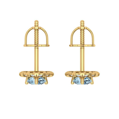 0.8808cttw Aquamarine Gold-Plated 925 Silver Screw Back Stud Earrings