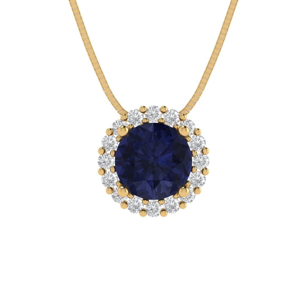 1.16cttw Round Cut Blue Sapphire Gold-Plated 925 Silver Pendant and 18" Box-Chain Necklace