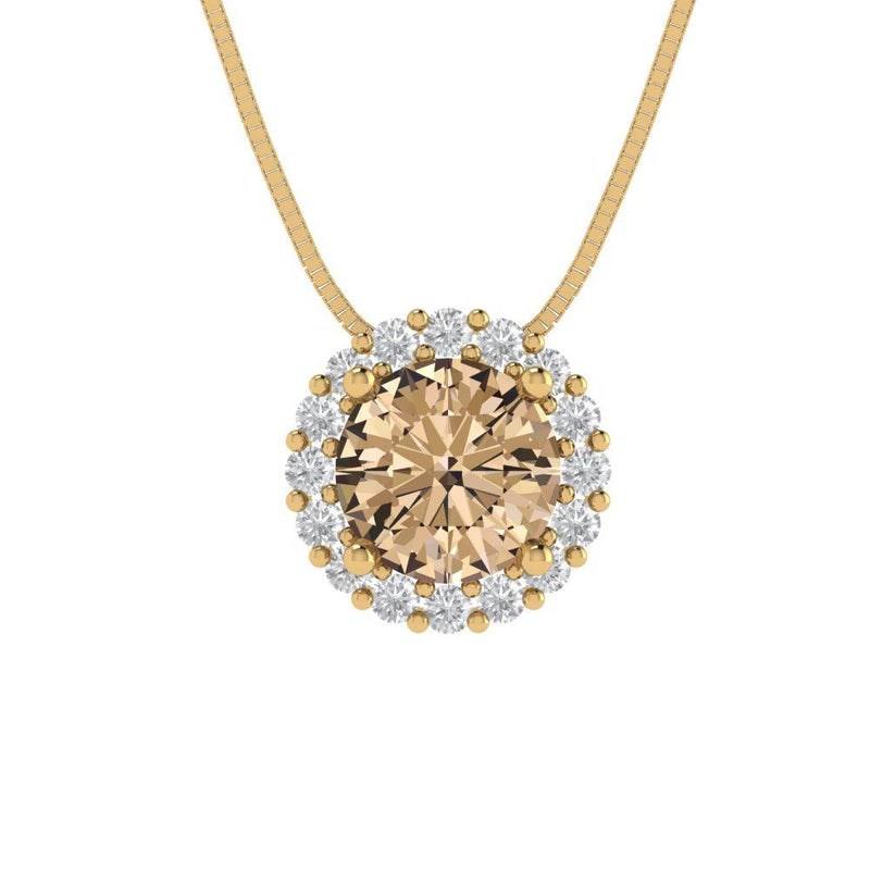 1.24 ct Brilliant Round Cut Halo Yellow Moissanite Stone Yellow Gold Pendant with 18" Chain