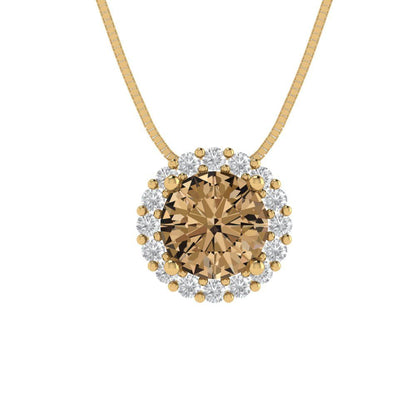 1.16cttw Round Cut Champagne Gold-Plated 925 Silver Pendant and 18" Box-Chain Necklace