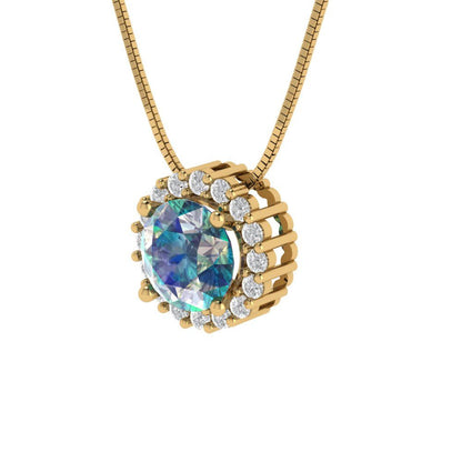 1.16cttw Round Cut Blue Moissanite Gold-Plated 925 Silver Pendant and 18" Box-Chain Necklace