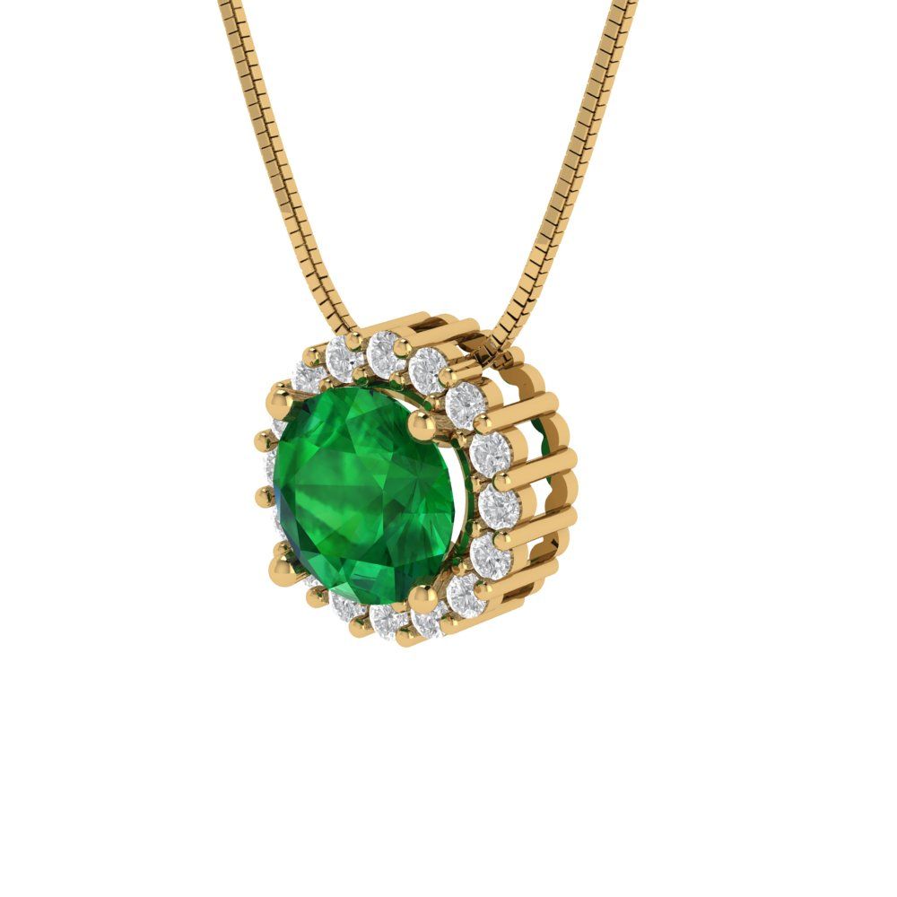 1.16cttw Round Cut Emerald Gold-Plated 925 Silver Pendant and 18" Box-Chain Necklace