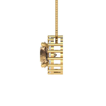1.16cttw Round Cut Champagne Gold-Plated 925 Silver Pendant and 18" Box-Chain Necklace