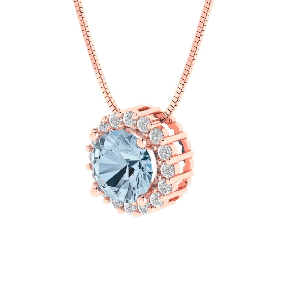 1.16cttw Round Cut Blue Gold-Plated 925 Silver Pendant and 18" Box-Chain Necklace