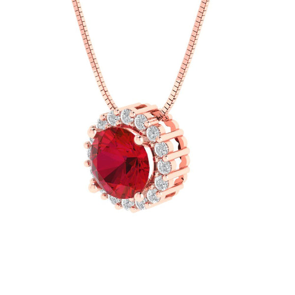 1.24 ct Brilliant Round Cut Halo Simulated Pink Tourmaline Stone Rose Gold Pendant with 18" Chain