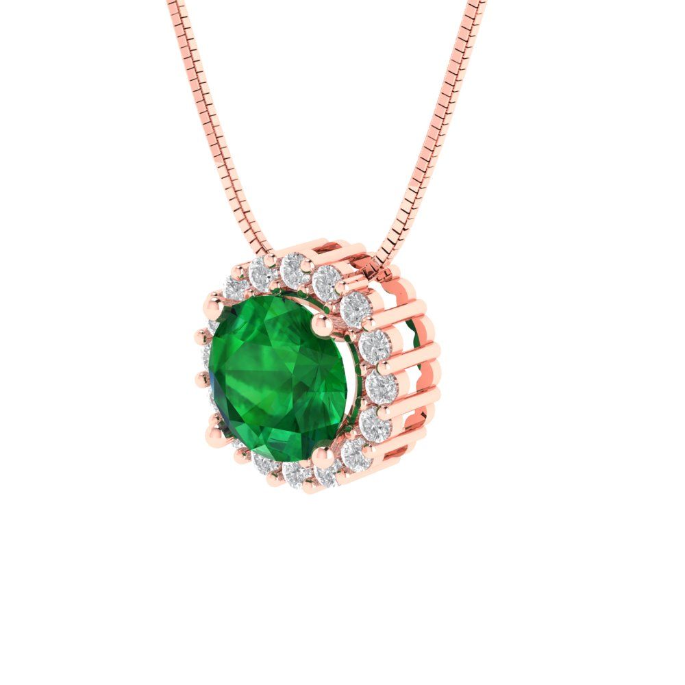 1.16cttw Round Cut Emerald Gold-Plated 925 Silver Pendant and 18" Box-Chain Necklace