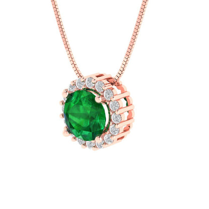 1.16cttw Round Cut Emerald Gold-Plated 925 Silver Pendant and 18" Box-Chain Necklace