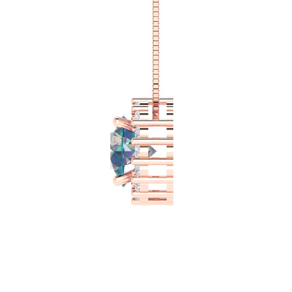 1.16cttw Round Cut Blue Moissanite Gold-Plated 925 Silver Pendant and 18" Box-Chain Necklace