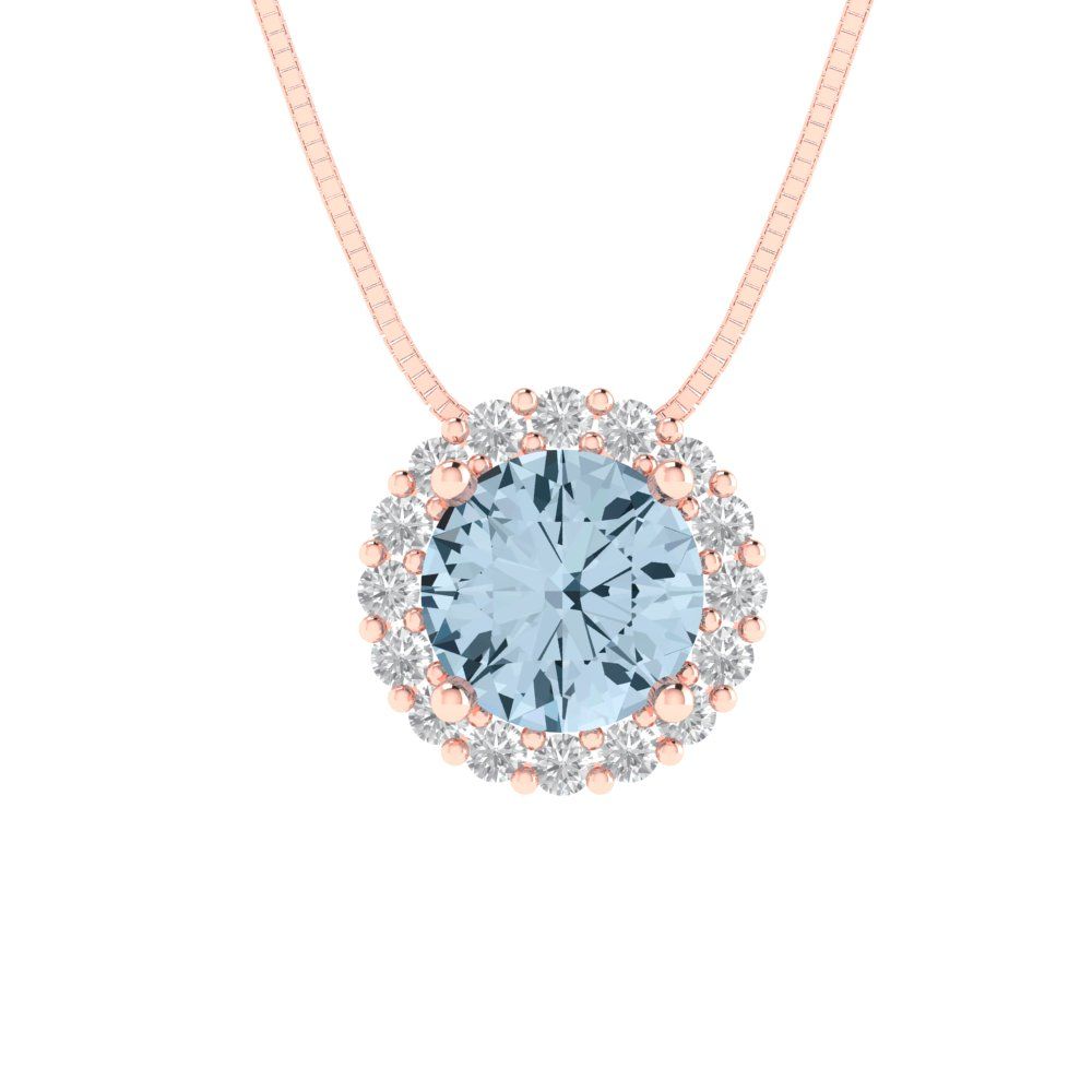 1.16cttw Round Cut Aquamarine Gold-Plated 925 Silver Pendant and 18" Box-Chain Necklace