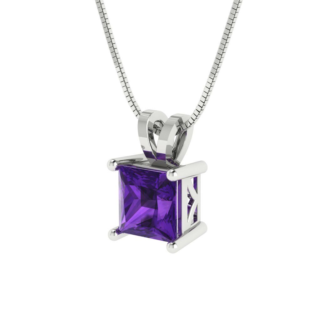 1cttw Princess Cut Amethyst Gold-Plated 925 Silver Pendant and 18" Box-Chain Necklace