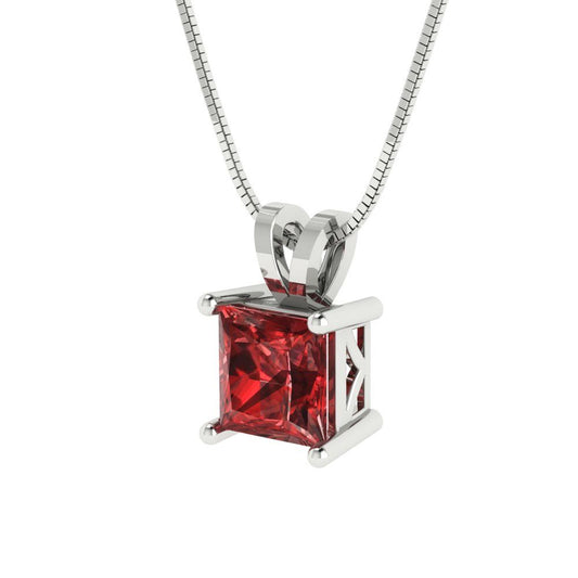 1cttw Princess Cut Garnet Gold-Plated 925 Silver Pendant and 18" Box-Chain Necklace