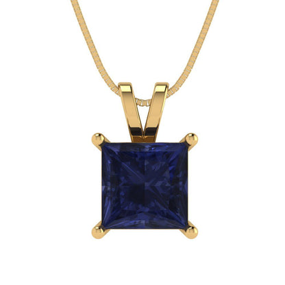 2cttw Princess Cut Blue Sapphire Gold-Plated 925 Silver Pendant and 18" Box-Chain Necklace