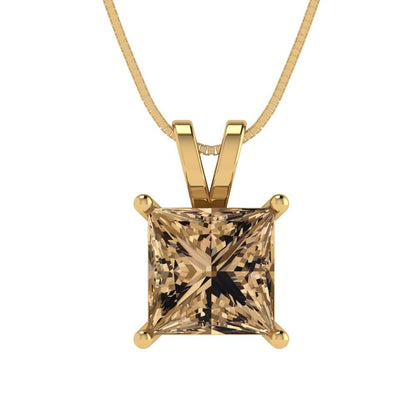 2cttw Princess Cut Champagne Gold-Plated 925 Silver Pendant and 18" Box-Chain Necklace