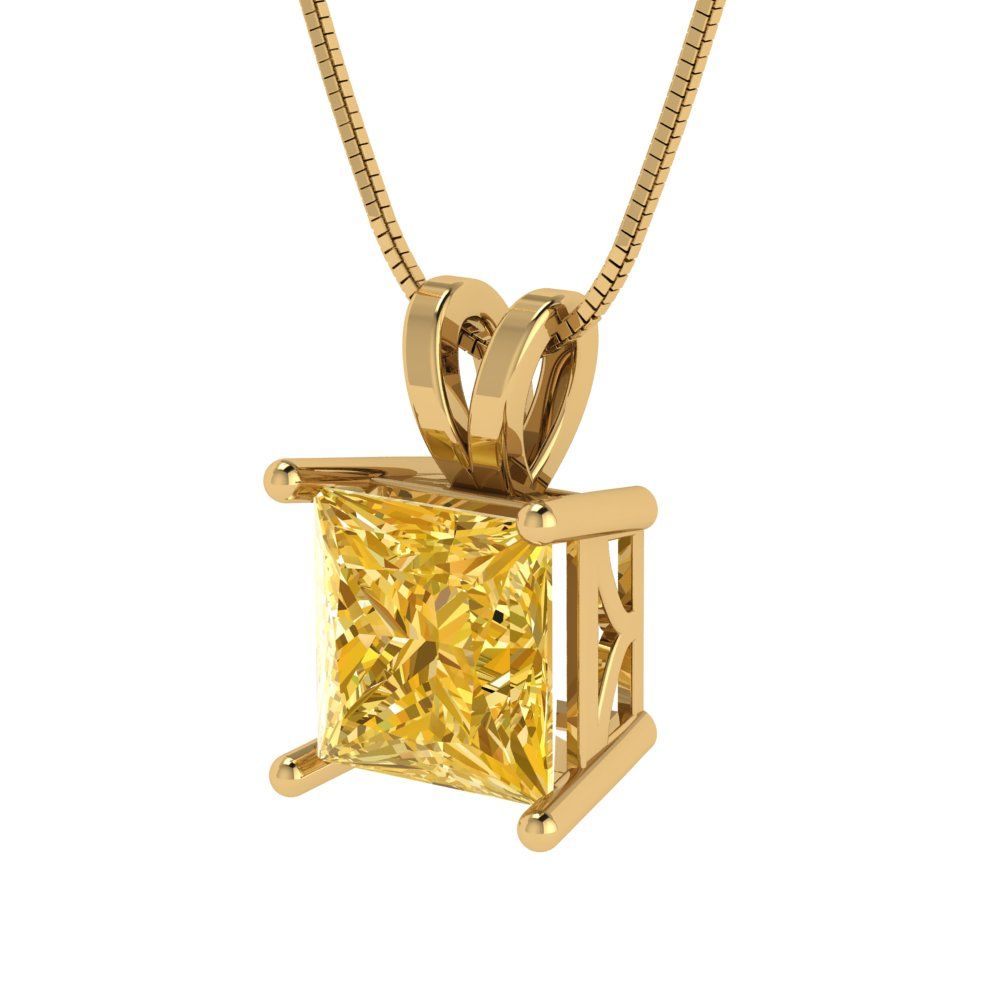 2cttw Princess Cut Citrine Gold-Plated 925 Silver Pendant and 18" Box-Chain Necklace