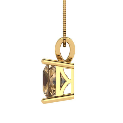 2cttw Princess Cut Champagne Gold-Plated 925 Silver Pendant and 18" Box-Chain Necklace