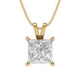 2.0 ct Brilliant Princess Cut Solitaire Natural Diamond Stone Clarity SI1-2 Color G-H Yellow Gold Pendant with 18" Chain