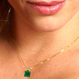 2.0 ct Brilliant Princess Cut Solitaire Simulated Emerald Stone Yellow Gold Pendant with 18" Chain
