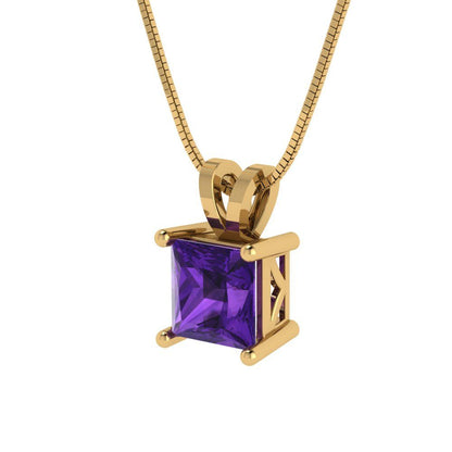 1cttw Princess Cut Amethyst Gold-Plated 925 Silver Pendant and 18" Box-Chain Necklace