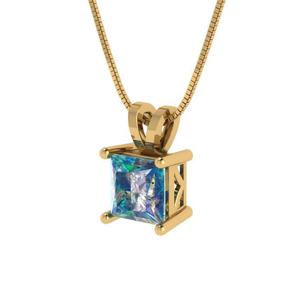 1cttw Princess Cut Blue Moissanite Gold-Plated 925 Silver Pendant and 18" Box-Chain Necklace