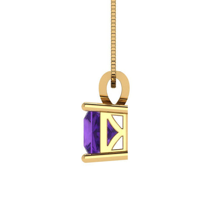 1cttw Princess Cut Amethyst Gold-Plated 925 Silver Pendant and 18" Box-Chain Necklace