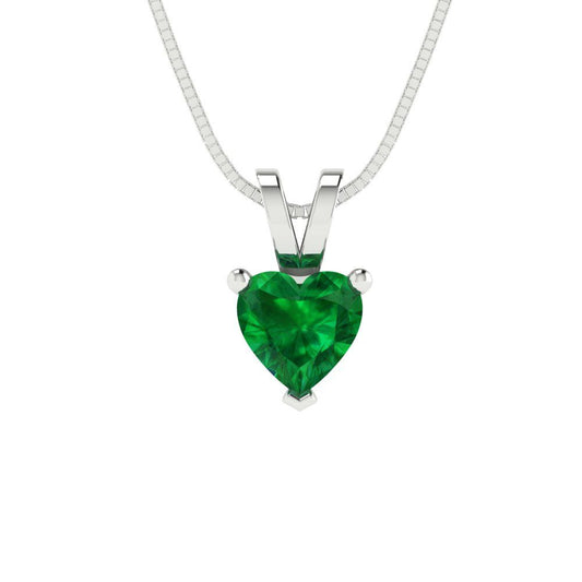 0.5cttw Heart Cut Emerald Gold-Plated 925 Silver Pendant and 18" Box-Chain Necklace