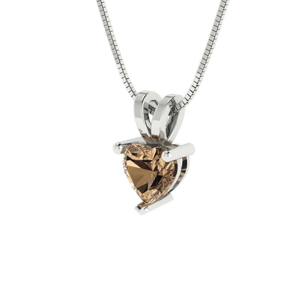 0.5cttw Heart Cut Champagne Gold-Plated 925 Silver Pendant and 18" Box-Chain Necklace