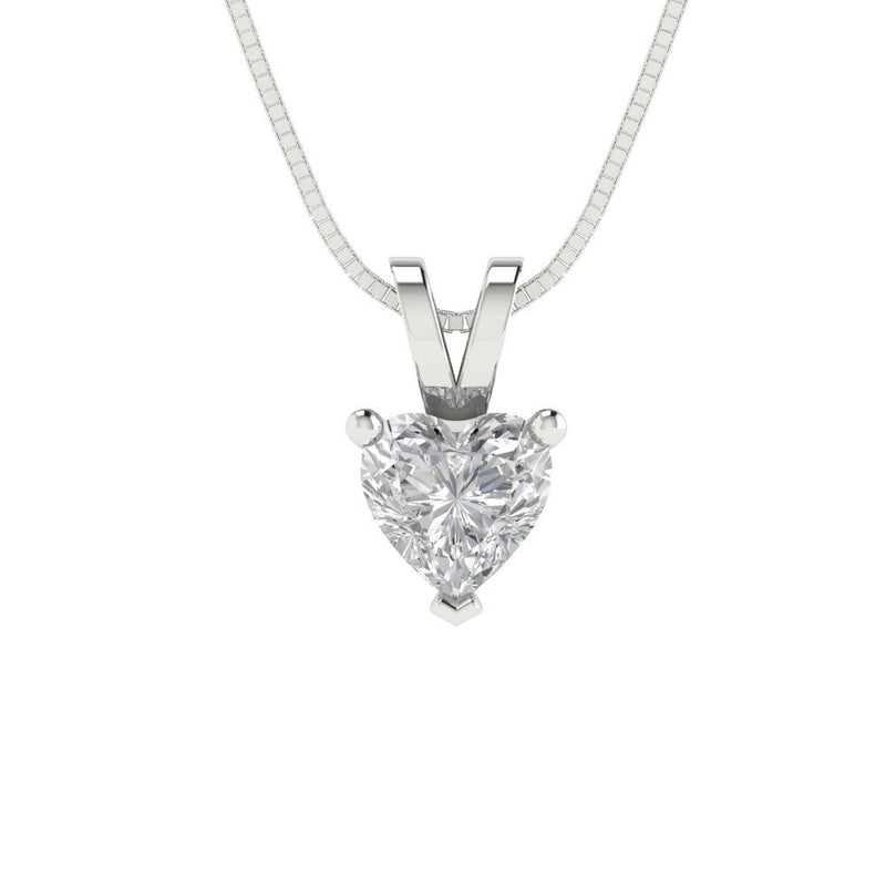 0.5 ct Brilliant Heart Cut Solitaire Clear Simulated Diamond Stone White Gold Pendant with 18" Chain