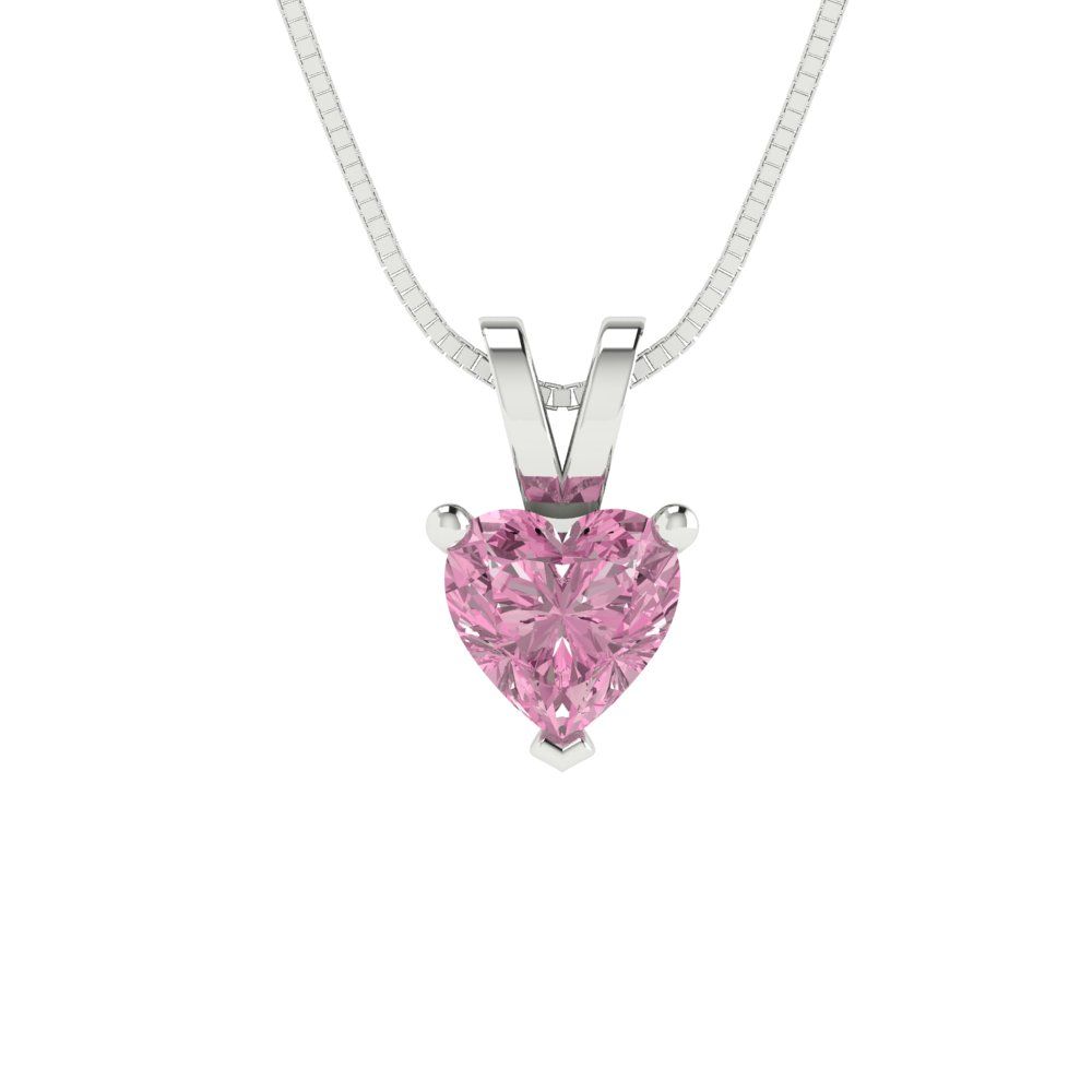 0.5 ct Heart Brilliant Cut Ideal VVS1 Pink Simulated Diamond Pendant Necklace Bridal Anniversary 18" chain box 14k Solid White Gold