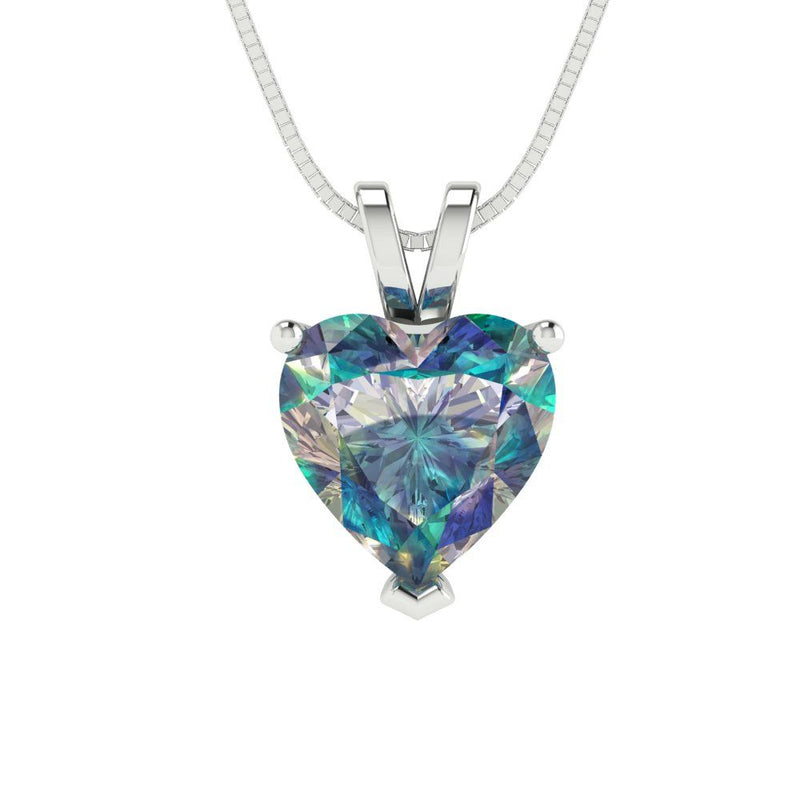 2.0 ct Brilliant Heart Cut Solitaire Blue Moissanite Stone White Gold  Pendant with 18