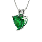 2.0 ct Brilliant Heart Cut Solitaire Simulated Emerald Stone White Gold Pendant with 18" Chain