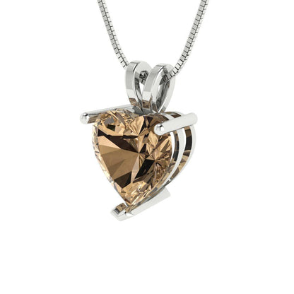 2cttw Heart Cut Champagne Gold-Plated 925 Silver Pendant and 18" Box-Chain Necklace
