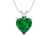 2.0 ct Brilliant Heart Cut Solitaire Simulated Emerald Stone White Gold Pendant with 18" Chain