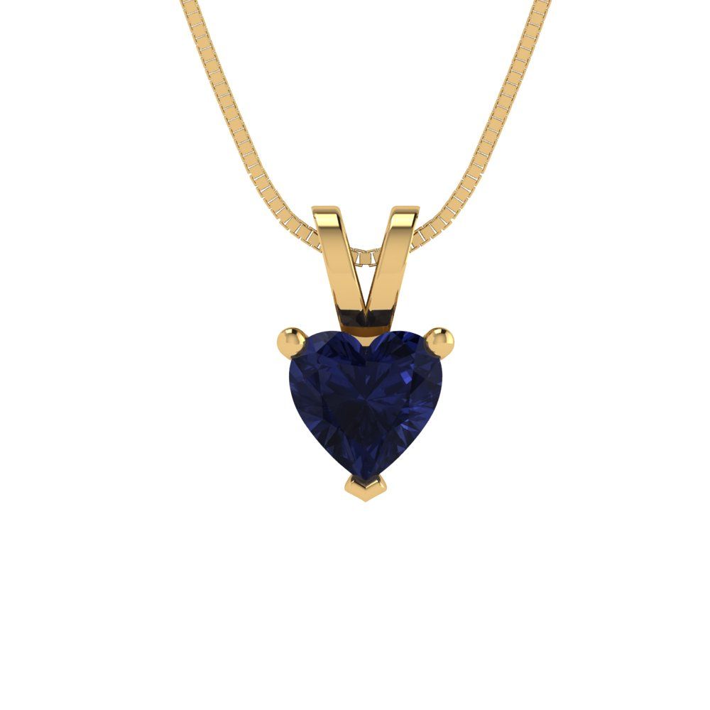 0.5cttw Heart Cut Blue Sapphire Gold-Plated 925 Silver Pendant and 18" Box-Chain Necklace