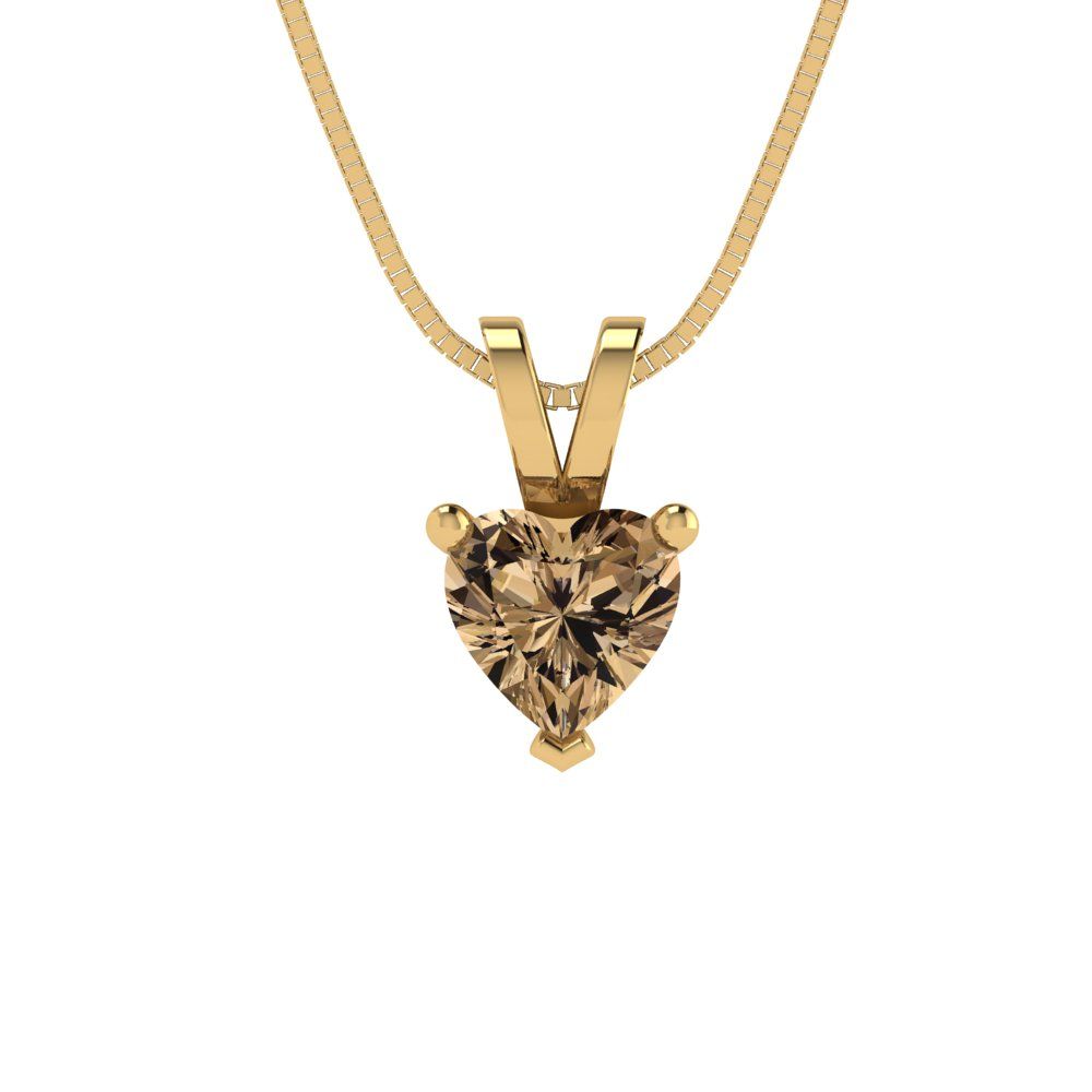 0.5cttw Heart Cut Champagne Gold-Plated 925 Silver Pendant and 18" Box-Chain Necklace