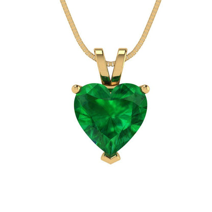 2cttw Heart Cut Emerald Gold-Plated 925 Silver Pendant and 18" Box-Chain Necklace