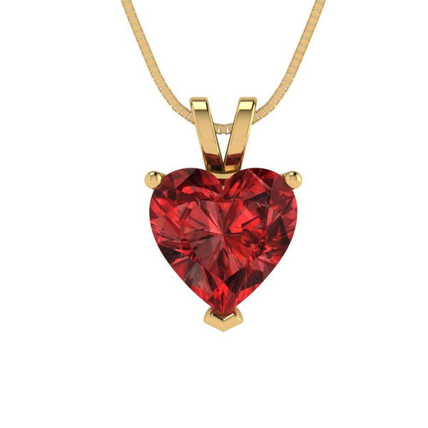 2.0 ct Brilliant Heart Cut Solitaire Natural Garnet Stone Yellow Gold Pendant with 18" Chain