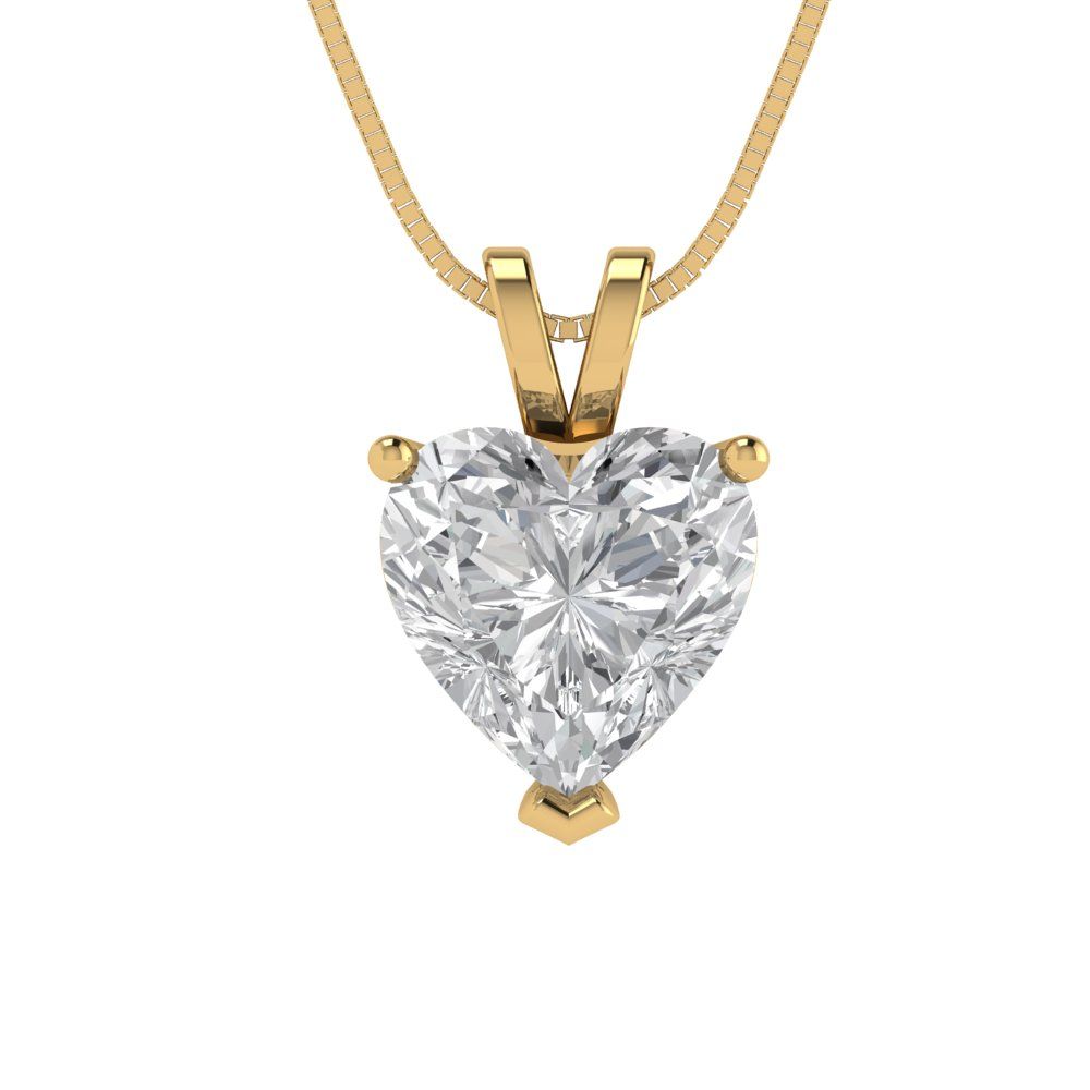 2cttw Heart Cut Clear Gold-Plated 925 Silver Pendant and 18" Box-Chain Necklace