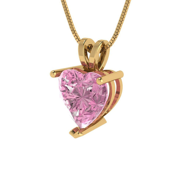 2.0 ct Brilliant Heart Cut Solitaire Pink Simulated Diamond Stone Yellow Gold Pendant with 18" Chain