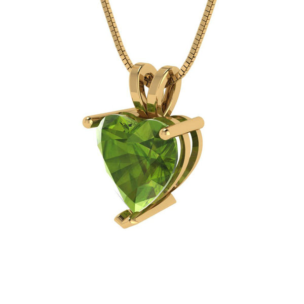 2.0 ct Brilliant Heart Cut Solitaire Natural Peridot Stone Yellow Gold Pendant with 18" Chain
