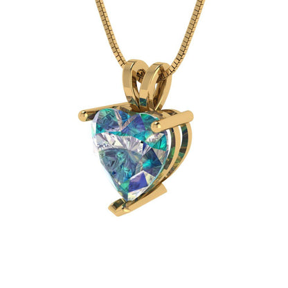 2cttw Heart Cut Blue Moissanite Gold-Plated 925 Silver Pendant and 18" Box-Chain Necklace