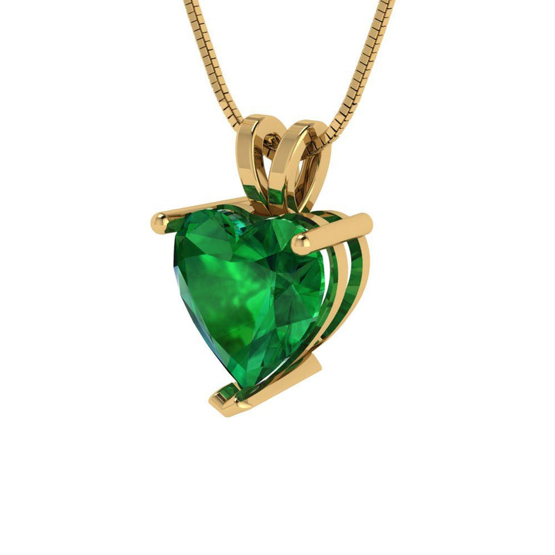 2.0 ct Brilliant Heart Cut Solitaire Simulated Emerald Stone Yellow Gold Pendant with 18" Chain