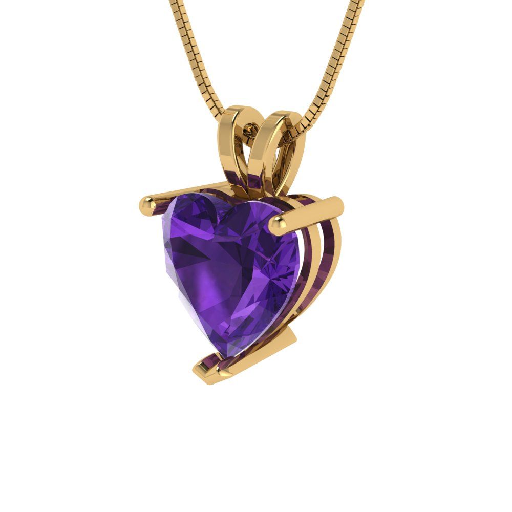 2cttw Heart Cut Amethyst Gold-Plated 925 Silver Pendant and 18" Box-Chain Necklace