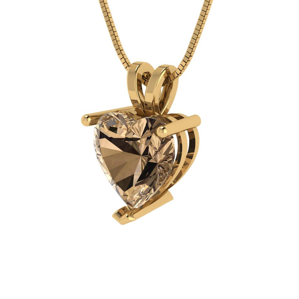 2cttw Heart Cut Champagne Gold-Plated 925 Silver Pendant and 18" Box-Chain Necklace
