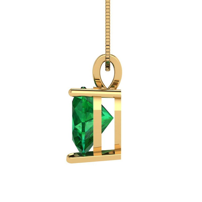 2.0 ct Brilliant Heart Cut Solitaire Simulated Emerald Stone Yellow Gold Pendant with 18" Chain