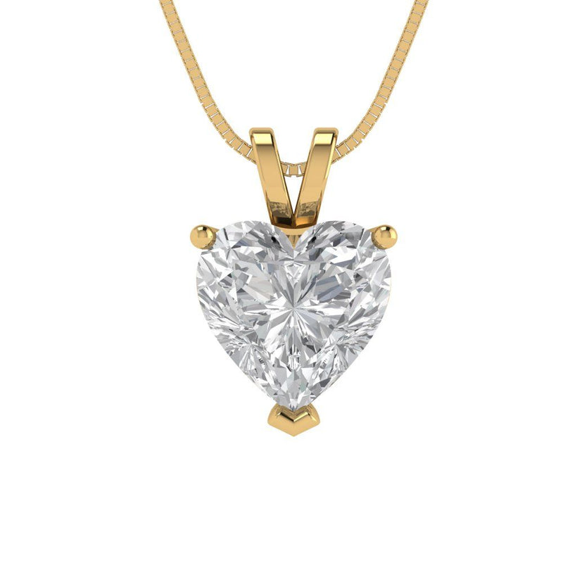 2.0 ct Brilliant Heart Cut Solitaire Natural Diamond Stone Clarity SI1-2 Color G-H Yellow Gold Pendant with 18" Chain