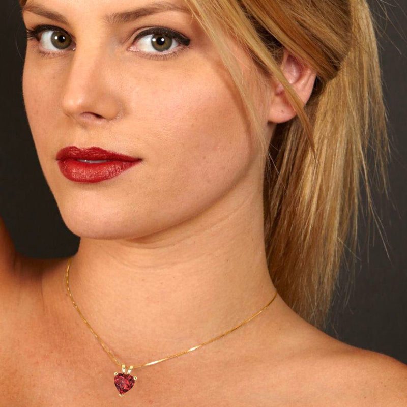 2.0 ct Brilliant Heart Cut Solitaire Natural Garnet Stone Yellow Gold Pendant with 18" Chain