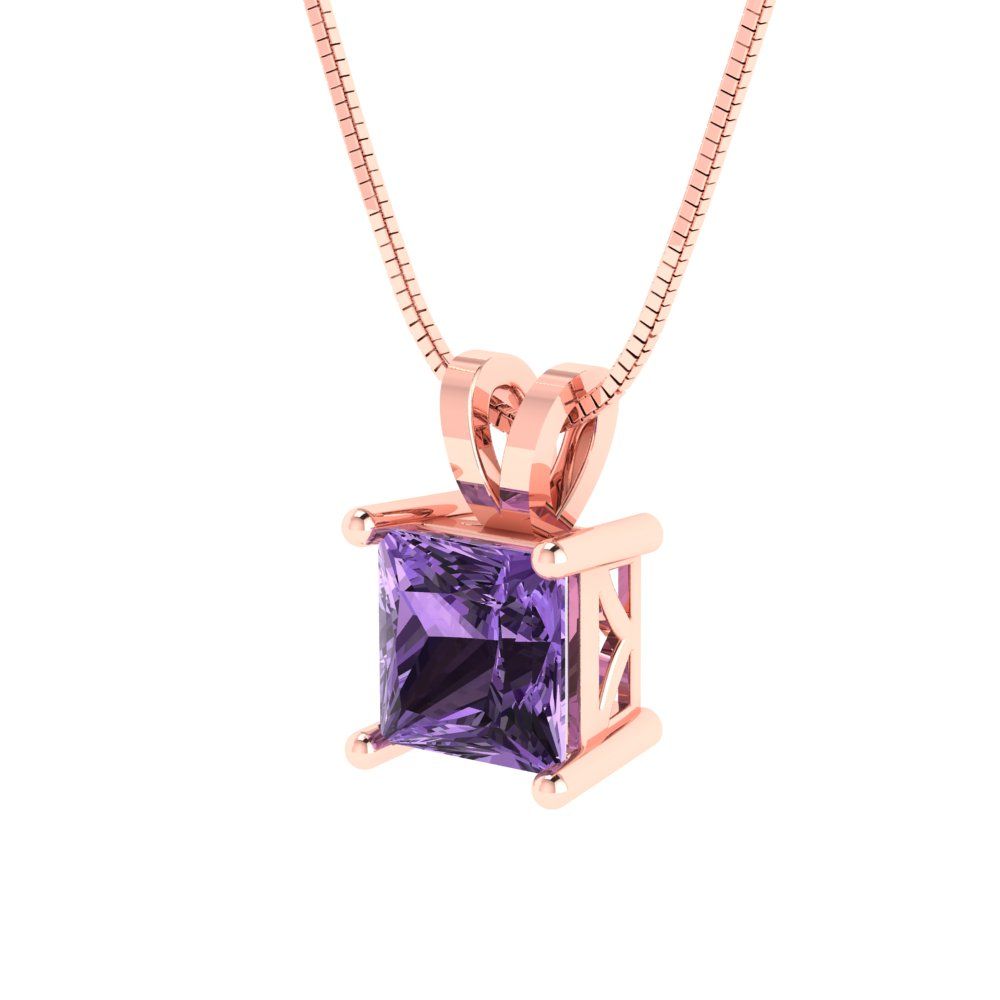 1cttw Princess Cut Alexandrite Gold-Plated 925 Silver Pendant and 18" Box-Chain Necklace